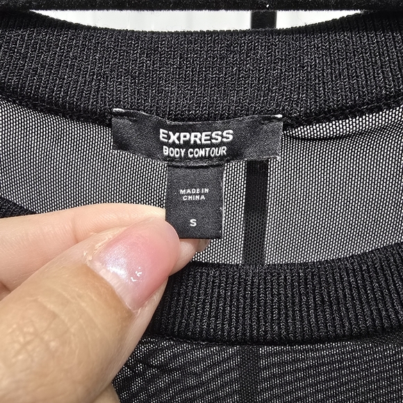 Express Cocktail & Party Body Contour Mesh Crew Neck Long Sleeve Midi - Picture 7 of 8